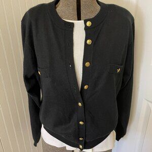 VTG KERRI N KELSEY BLACK CARDIGAN WITH GOLD BUTTONS SIZE M